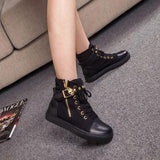 Denim Niete Reißverschluss Flach Sneakers