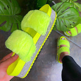 Flauschig Strasssteine Verzierte Sohle Slip-On Pantoffel