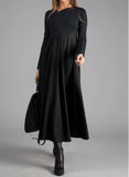 Elegantes V-Ausschnitt Langarm Midikleid