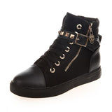 Denim Niete Reißverschluss Flach Sneakers