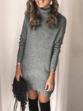 Lang Rollkragenpullover Elegant Warm Grau Khaki