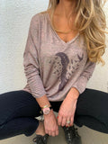 Federmuster Sweatshirts Grau mit Lang Ärmeln