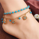 Boho Türkis Perlen Fußkettchen Blumen Anhänger  Füßkette Schmuck