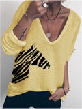 Zebramuster Sweatshirts mit V Ausschnitt