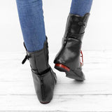 Kunstleder Schnürung-Stiefel Damen mit Verstellbarer Schnalle