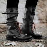 Kunstleder Schnürung-Stiefel Damen mit Verstellbarer Schnalle