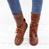 Kunstleder Schnürung-Stiefel Damen mit Verstellbarer Schnalle