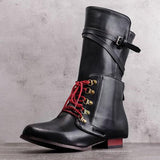 Kunstleder Schnürung-Stiefel Damen mit Verstellbarer Schnalle