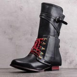 Kunstleder Schnürung-Stiefel Damen mit Verstellbarer Schnalle