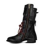 Kunstleder Schnürung-Stiefel Damen mit Verstellbarer Schnalle