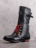 Kunstleder Schnürung-Stiefel Damen mit Verstellbarer Schnalle