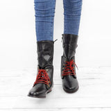 Kunstleder Schnürung-Stiefel Damen mit Verstellbarer Schnalle