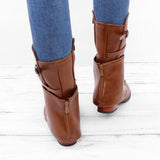Kunstleder Schnürung-Stiefel Damen mit Verstellbarer Schnalle