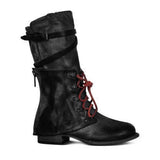 Kunstleder Schnürung-Stiefel Damen mit Verstellbarer Schnalle