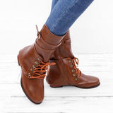 Kunstleder Schnürung-Stiefel Damen mit Verstellbarer Schnalle