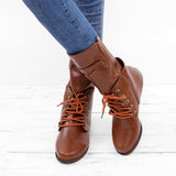 Kunstleder Schnürung-Stiefel Damen mit Verstellbarer Schnalle
