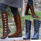 Geknöpfter Stiefel aus Leder mit Schnürung für Damen