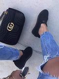 Fashion Buchstabe Slip-On Keil Turnschuhe Kunstwildleder Keilabsatz Lässig Turnschuhe