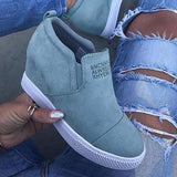 Fashion Buchstabe Slip-On Keil Turnschuhe Kunstwildleder Keilabsatz Lässig Turnschuhe