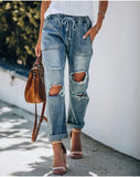 Damen Lässige Denim-Hosen mit Tunnelzug