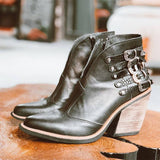 Schnalle Verziert Spitze Zeh Seitlicher Reißverschluss Stiefelette