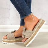 Damen Wildleder Bowknot Open Toe Slip On Espadrille Plattform Hausschuhe