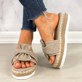 Damen Wildleder Bowknot Open Toe Slip On Espadrille Plattform Hausschuhe