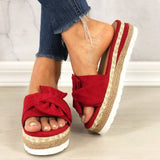 Damen Wildleder Bowknot Open Toe Slip On Espadrille Plattform Hausschuhe