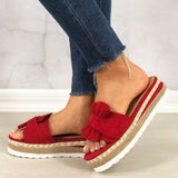 Damen Wildleder Bowknot Open Toe Slip On Espadrille Plattform Hausschuhe