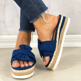 Damen Wildleder Bowknot Open Toe Slip On Espadrille Plattform Hausschuhe