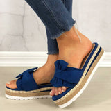Damen Wildleder Bowknot Open Toe Slip On Espadrille Plattform Hausschuhe