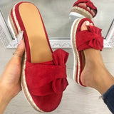 Damen Wildleder Bowknot Open Toe Slip On Espadrille Plattform Hausschuhe