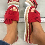 Damen Wildleder Bowknot Open Toe Slip On Espadrille Plattform Hausschuhe
