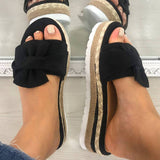 Damen Wildleder Bowknot Open Toe Slip On Espadrille Plattform Hausschuhe