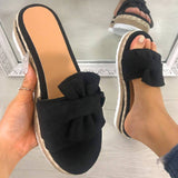 Damen Wildleder Bowknot Open Toe Slip On Espadrille Plattform Hausschuhe