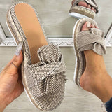 Damen Wildleder Bowknot Open Toe Slip On Espadrille Plattform Hausschuhe
