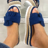 Damen Wildleder Bowknot Open Toe Slip On Espadrille Plattform Hausschuhe