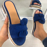 Damen Wildleder Bowknot Open Toe Slip On Espadrille Plattform Hausschuhe