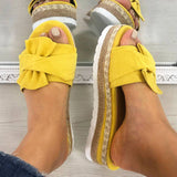 Damen Wildleder Bowknot Open Toe Slip On Espadrille Plattform Hausschuhe