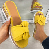 Damen Wildleder Bowknot Open Toe Slip On Espadrille Plattform Hausschuhe