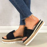 Damen Wildleder Bowknot Open Toe Slip On Espadrille Plattform Hausschuhe