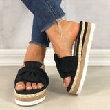 Damen Wildleder Bowknot Open Toe Slip On Espadrille Plattform Hausschuhe