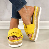 Damen Wildleder Bowknot Open Toe Slip On Espadrille Plattform Hausschuhe