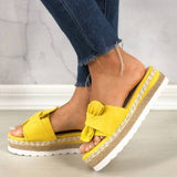 Damen Wildleder Bowknot Open Toe Slip On Espadrille Plattform Hausschuhe
