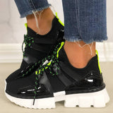 Flyknit Stoff Schimmernd Plateau Keilabsatz Sneakers Armeegrün