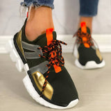 Flyknit Stoff Schimmernd Plateau Keilabsatz Sneakers Armeegrün