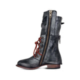 Kunstleder Schnürung-Stiefel Damen mit Verstellbarer Schnalle