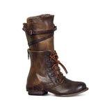 Kunstleder Schnürung-Stiefel Damen mit Verstellbarer Schnalle