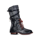 Kunstleder Schnürung-Stiefel Damen mit Verstellbarer Schnalle