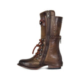 Kunstleder Schnürung-Stiefel Damen mit Verstellbarer Schnalle